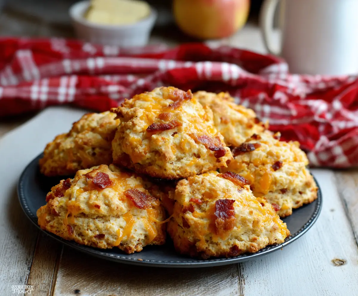 Golden Apple Cheddar Bacon Scones fresh out of the oven, perfect for breakfast or brunch.