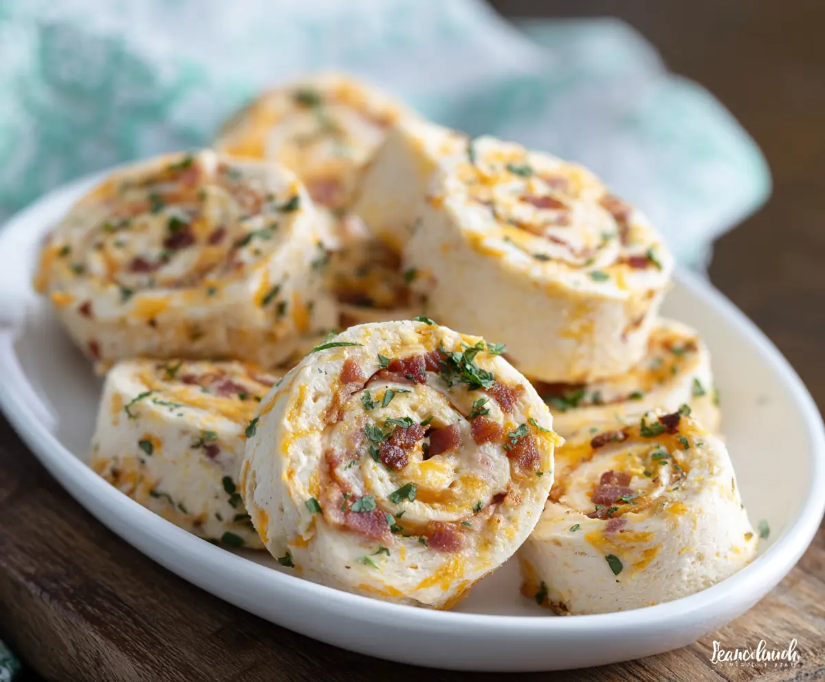 Delicious bacon cheddar ranch pinwheels with crispy bacon, melted cheddar cheese, and fresh herbs wrapped in flaky pastry.