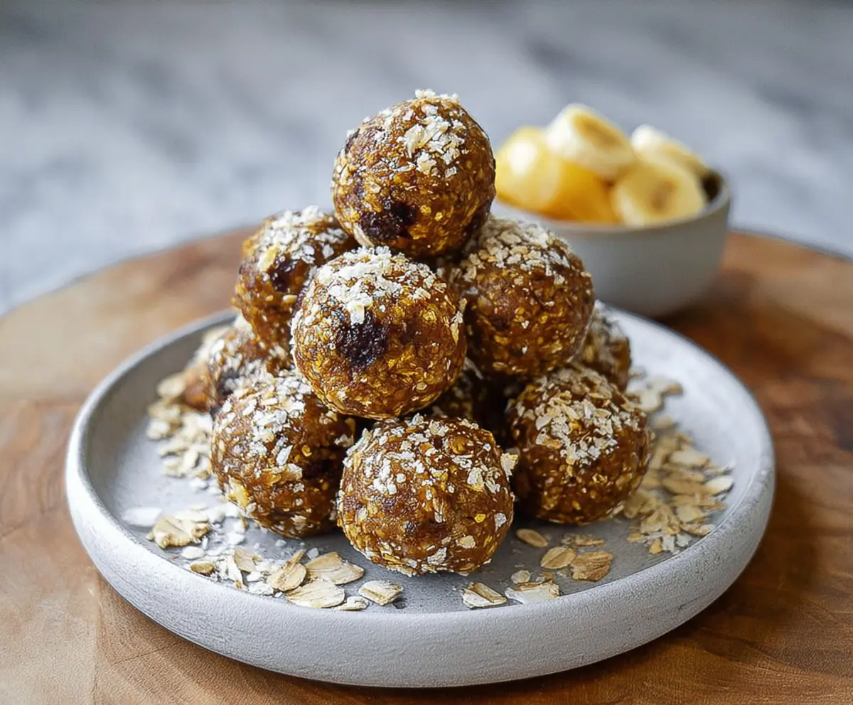 Healthy homemade banana energy balls with oats and nuts for a quick snack.
