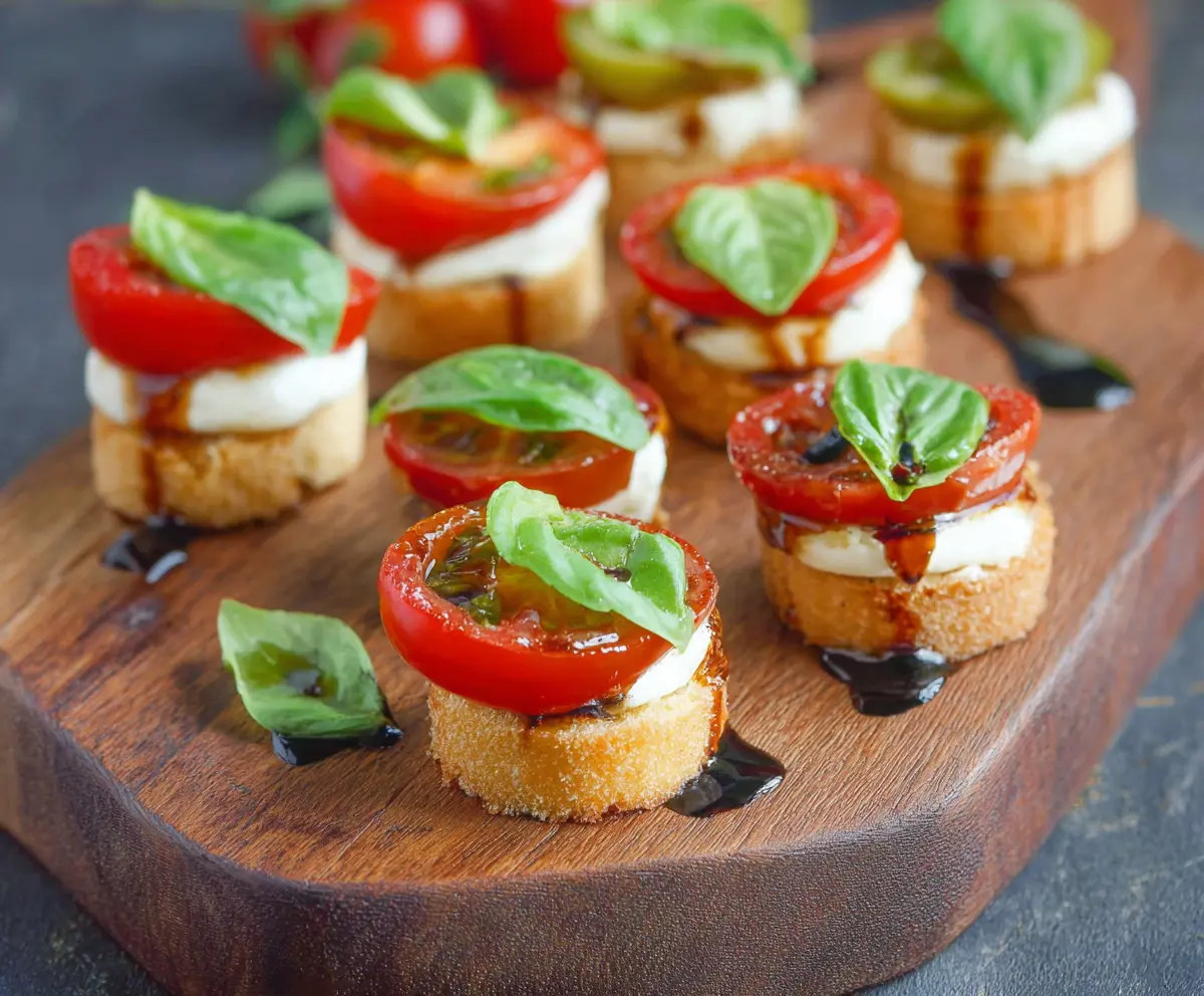 Delicious Caprese Bites with cherry tomatoes, fresh mozzarella, and basil on skewers, perfect for appetizers.