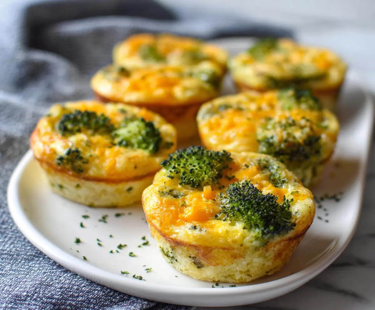 Delicious cheddar broccoli egg muffins, healthy breakfast option with melted cheese and fresh broccoli.