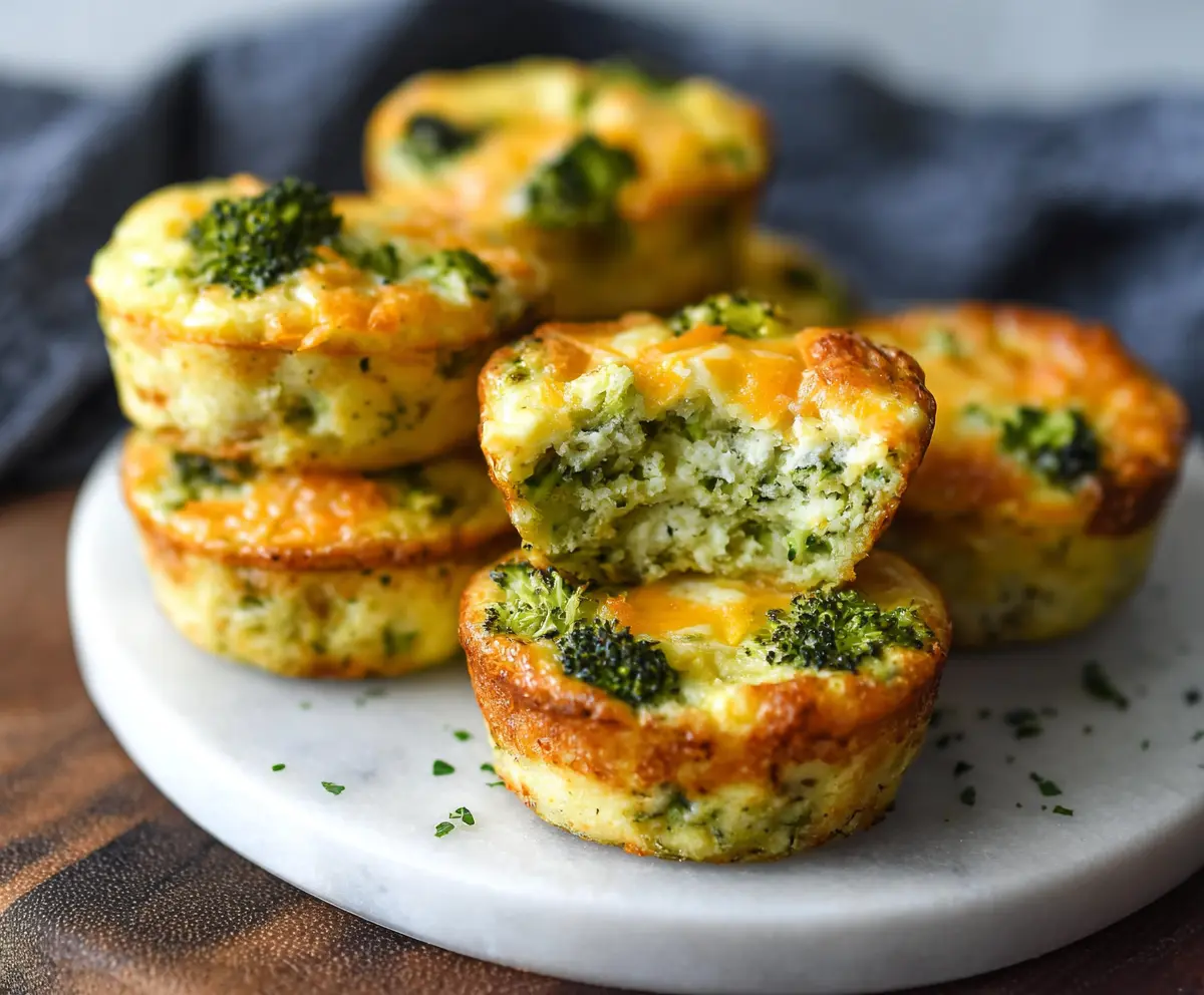 Delicious cheesy broccoli protein muffins on a white plate, perfect for a healthy snack.