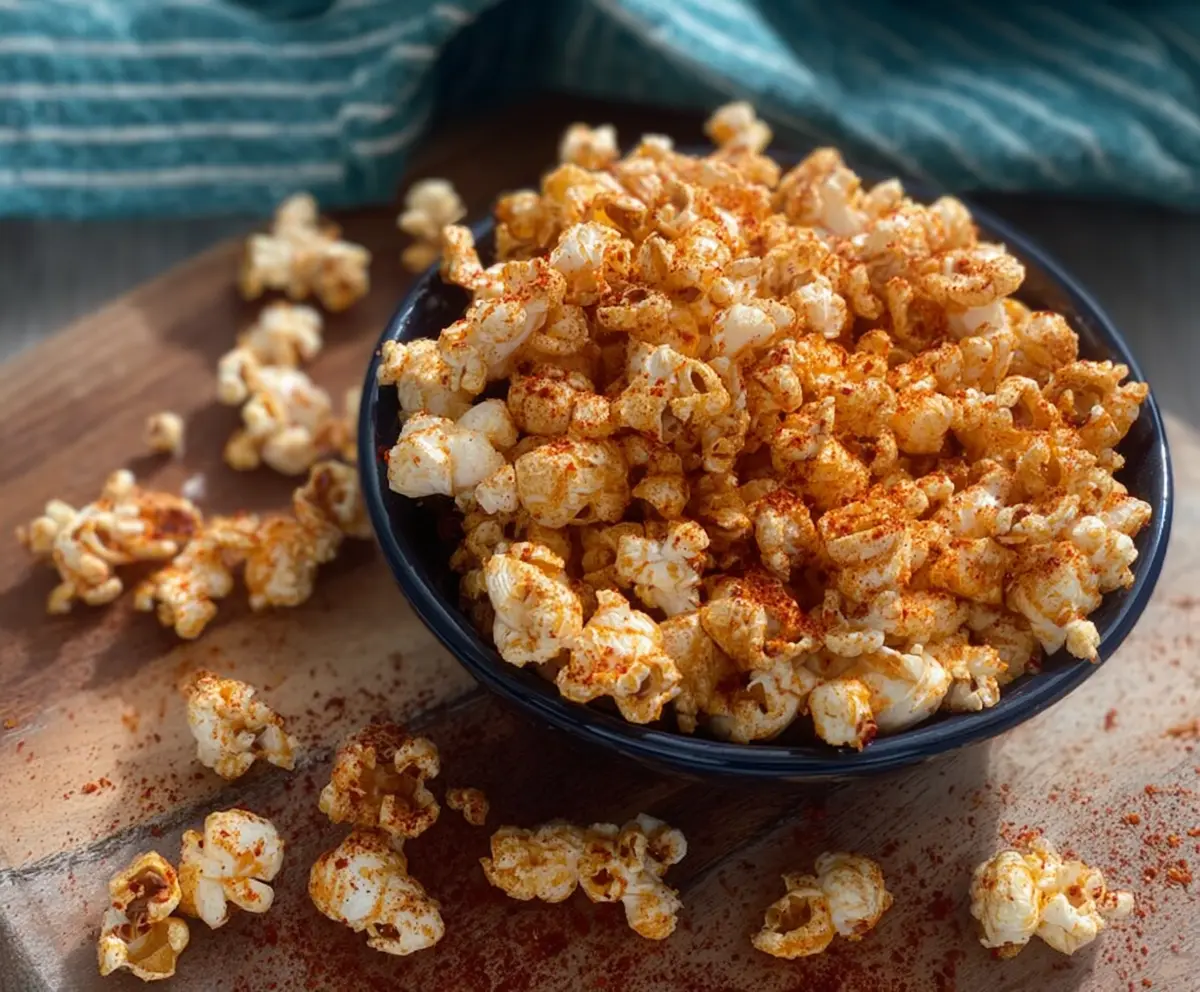 Spicy chilli popcorn in a bowl, perfect for snack lovers.