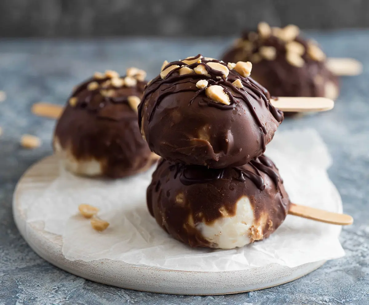 Delicious Chocolate Peanut Butter Frozen Yogurt Bites served on a white plate