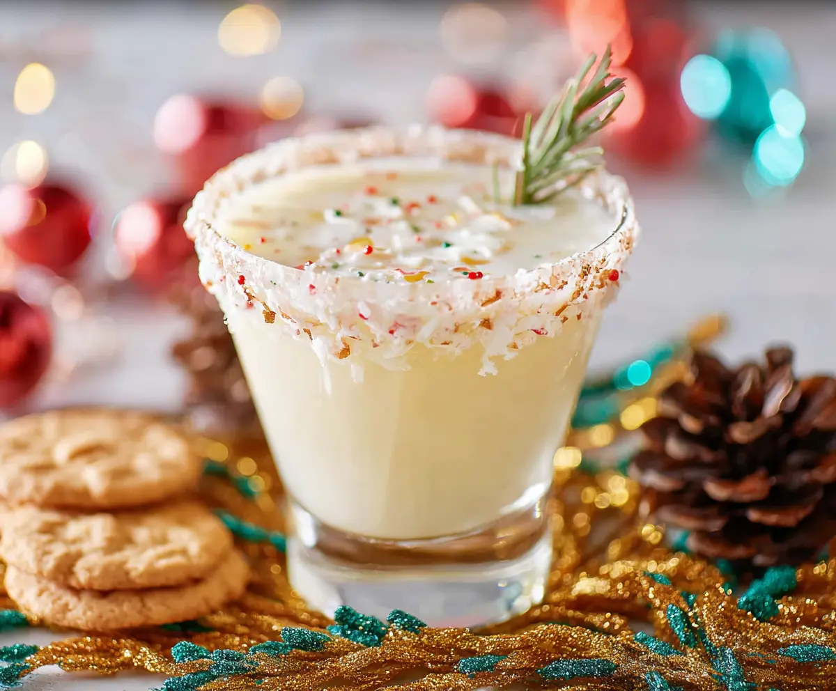 Festive Christmas Cookie Cocktail with colorful sprinkles and whipped cream garnish
