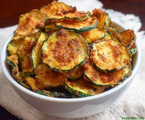 Crunchy zucchini chips on a plate, perfect for healthy snacks and appetizers.