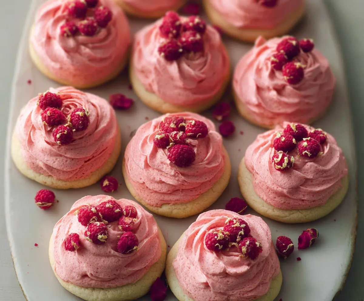 Delicious Raspberry Rose Cookies with vibrant red raspberries and fragrant rose flavor.