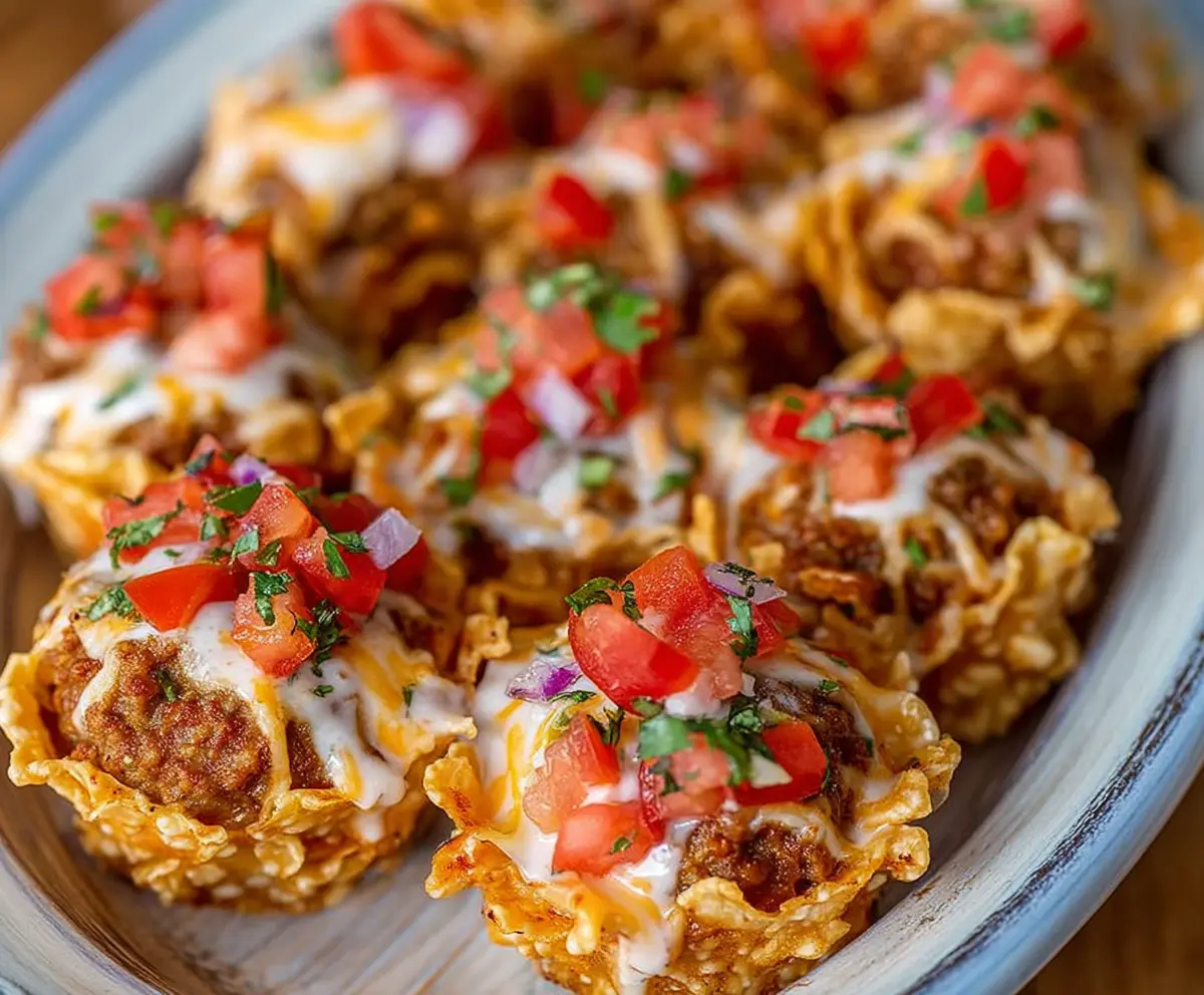 Delicious Taco Ranch Bites served on a plate with fresh toppings and colorful background