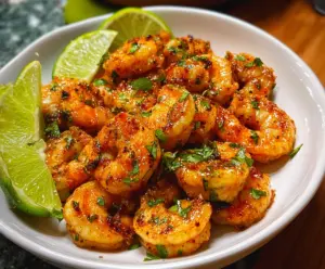 Delicious tequila lime shrimp served with fresh herbs and citrus slices in a vibrant bowl.