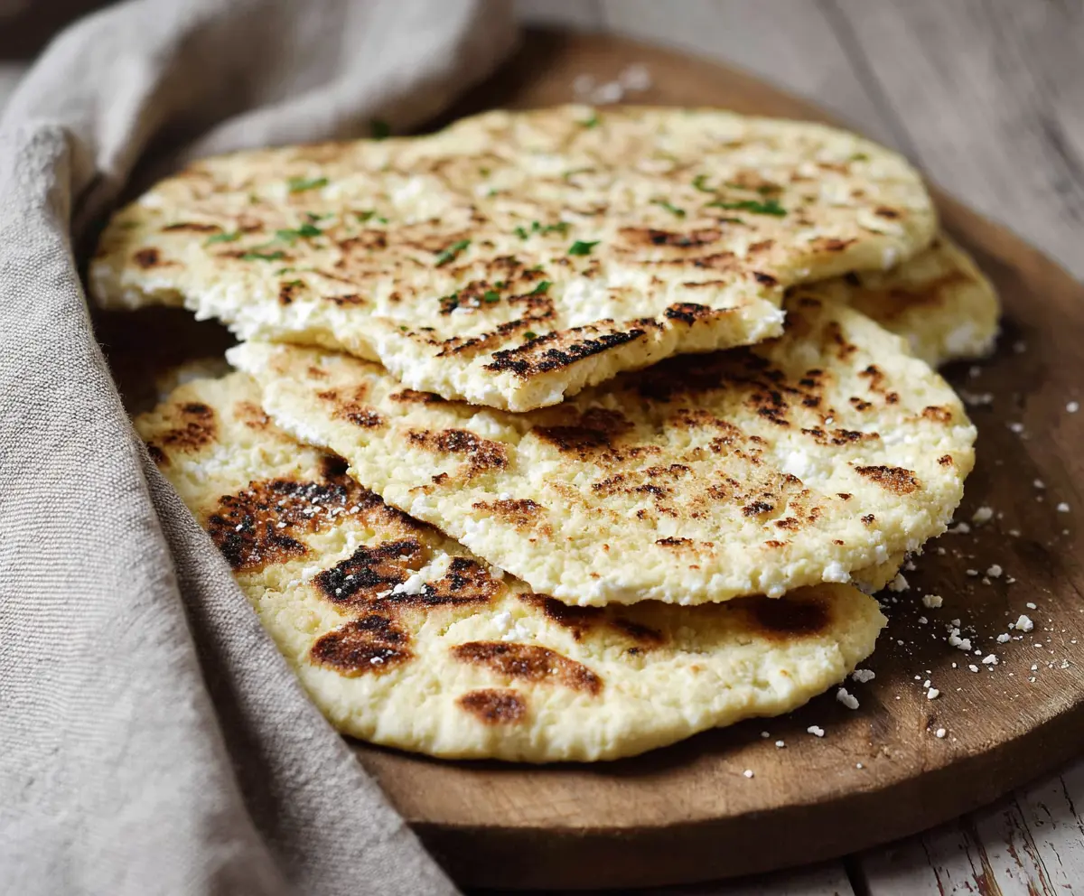Delicious cottage cheese flatbread topped with herbs, perfect for a healthy snack or meal.