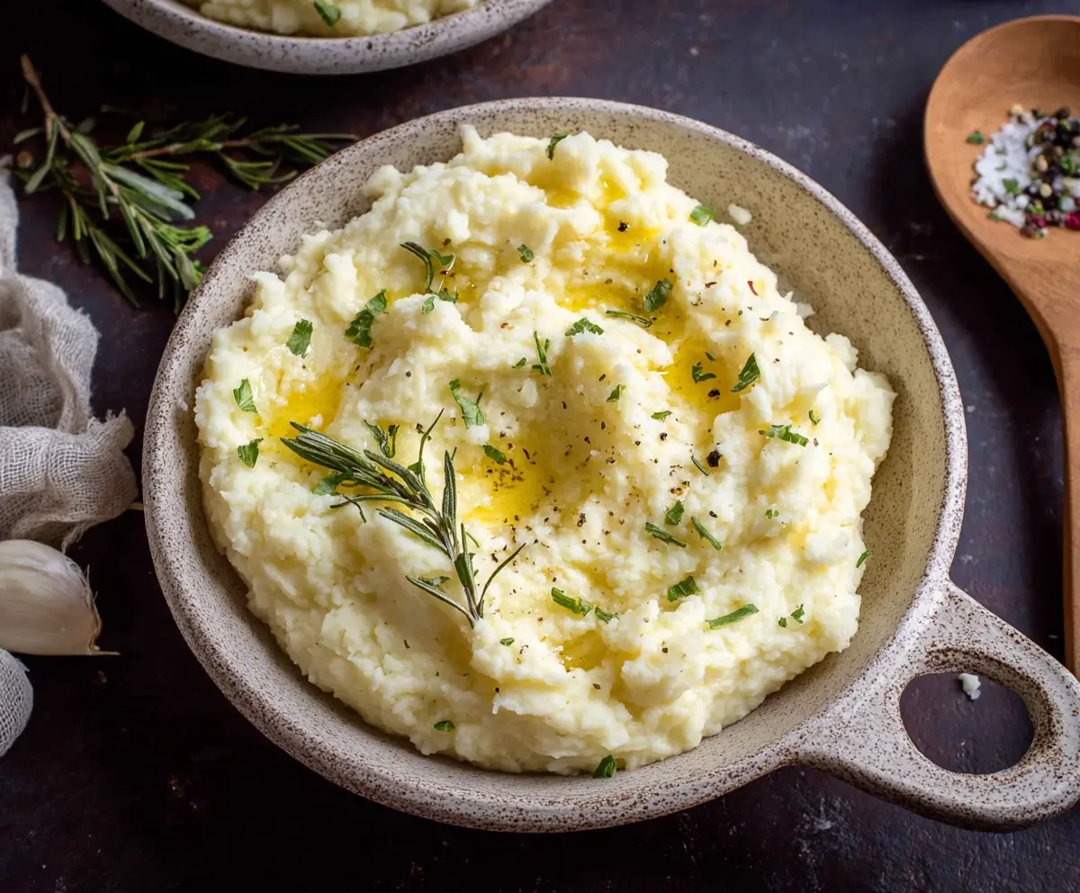 Creamy cottage cheese mashed potatoes served as a delicious side dish