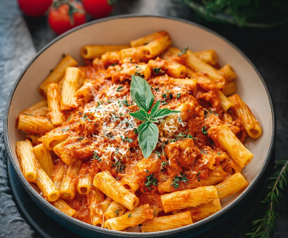 Creamy cottage cheese pasta sauce served over pasta for a healthy dinner option.