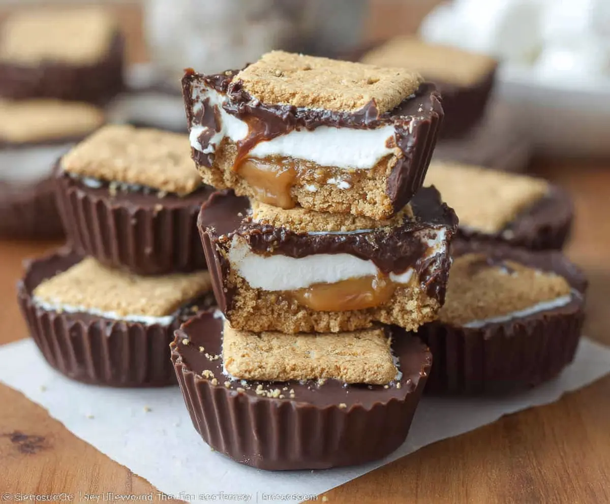 Delicious homemade S'mores Peanut Butter Cups with chocolate, marshmallows, and peanut butter in a gift box