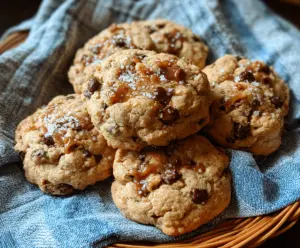 Delicious salted caramel sourdough discard cookies on a plate, perfect for snack lovers.