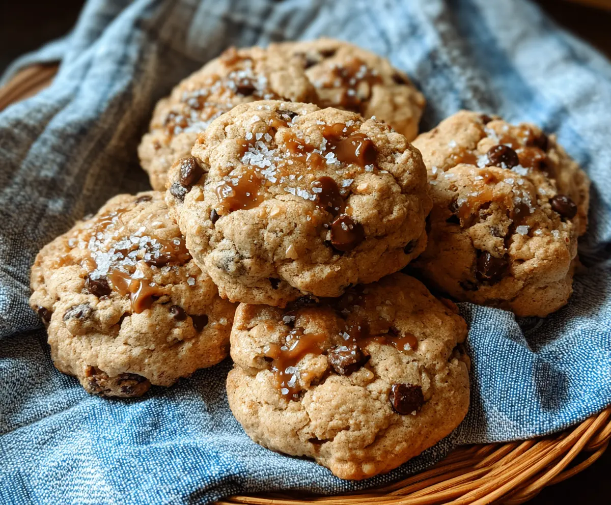 Delicious salted caramel sourdough discard cookies on a plate, perfect for snack lovers.