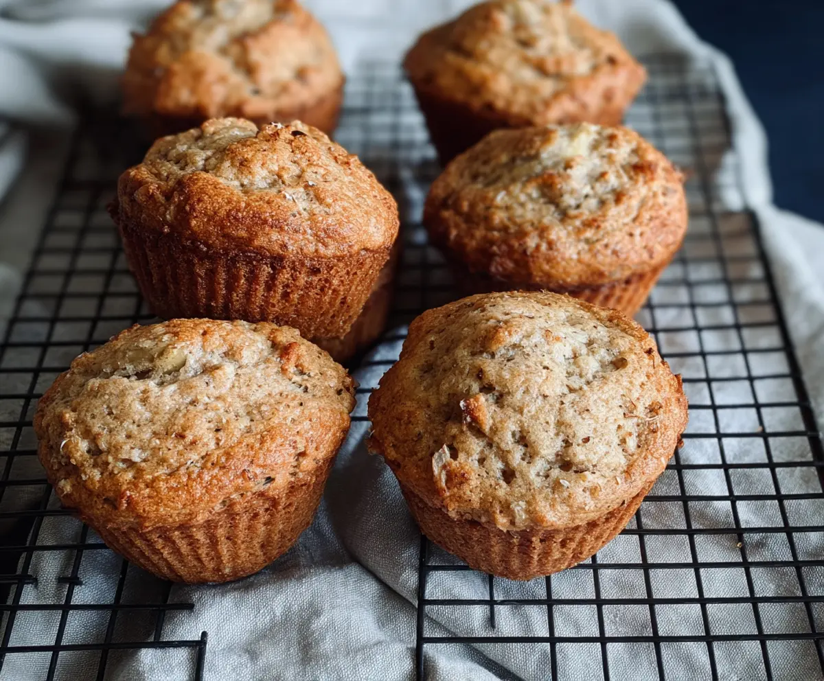 Delicious freshly baked sourdough banana muffins on a rustic plate, perfect for breakfast or snack.