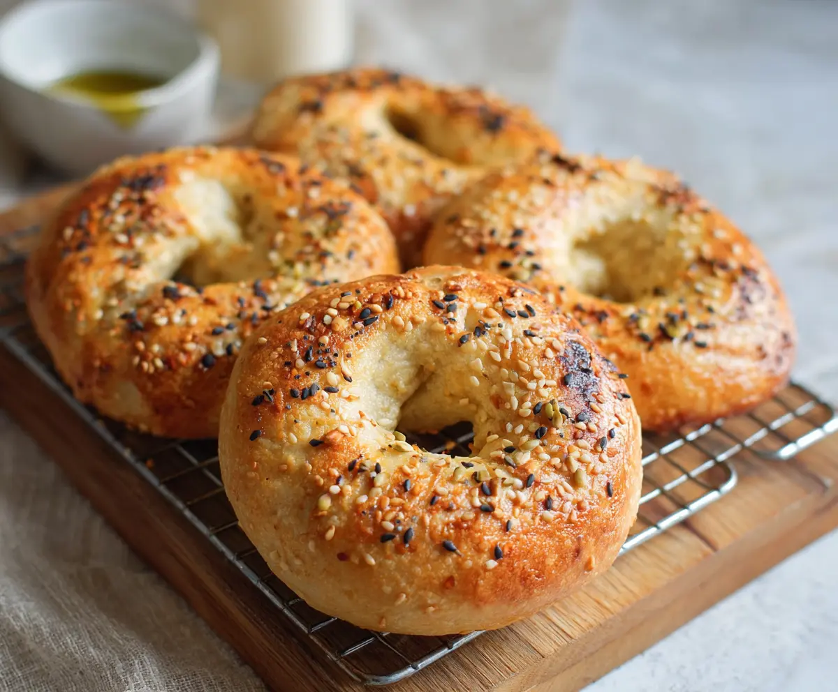 Healthy 3-ingredient Greek yogurt bagels on a plate, perfect for quick breakfast or snack.