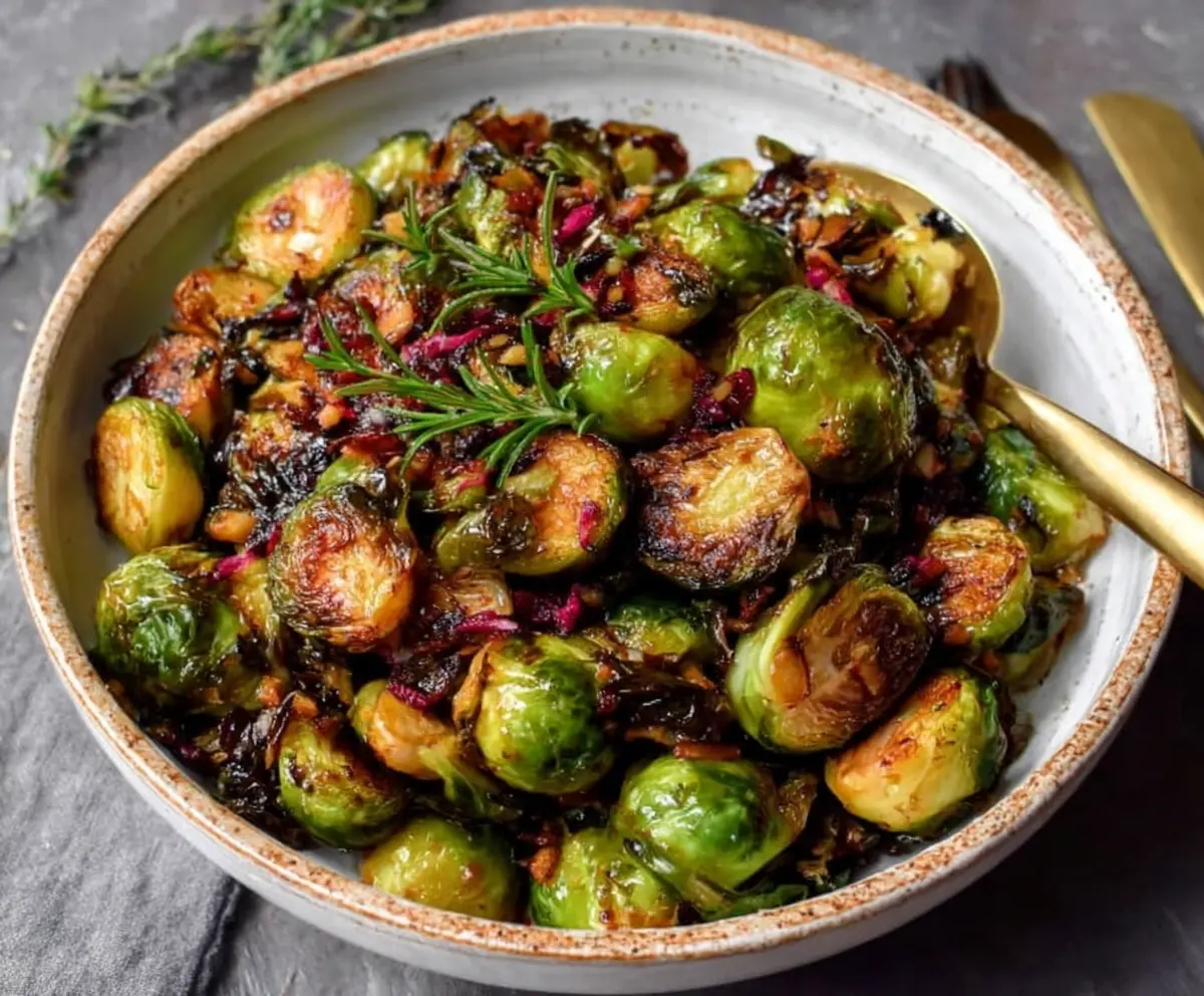 Delicious balsamic Brussels sprouts roasted to perfection with a glaze of balsamic vinegar.