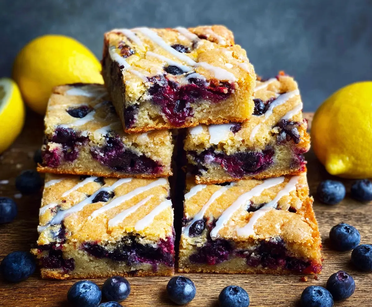 Delicious blueberry lemon blondies with fresh berries and citrus zest, perfect for dessert or snack.