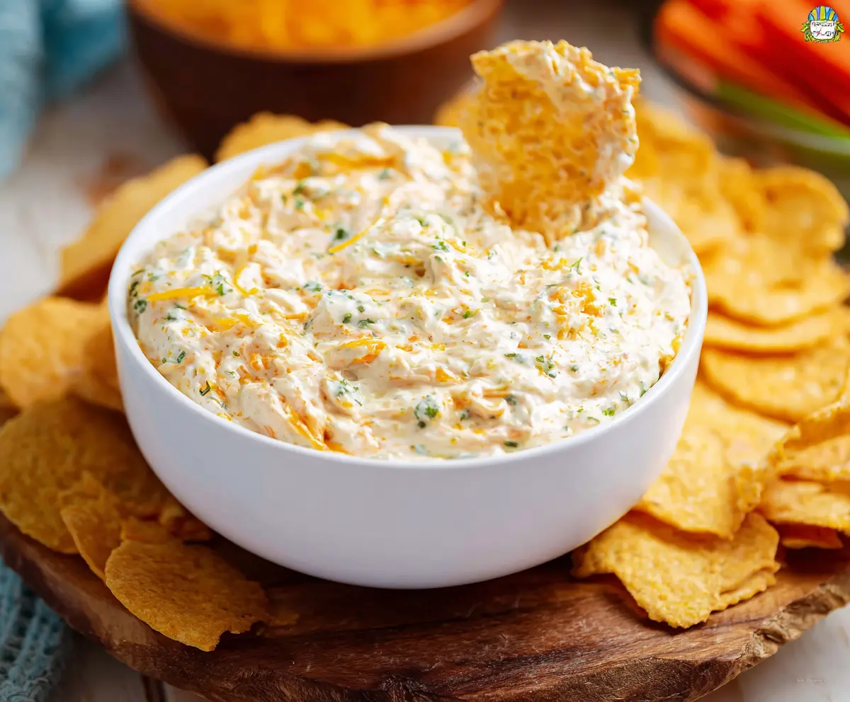 Creamy Cheddar Ranch Dip served with fresh vegetables for a tasty appetizer.