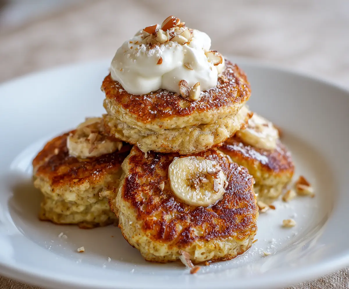 Delicious cottage cheese banana oat pancake bites served on a plate for a healthy breakfast.