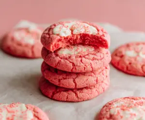 Delicious Crumbl Pink Velvet Cookies with creamy frosting and vibrant pink color