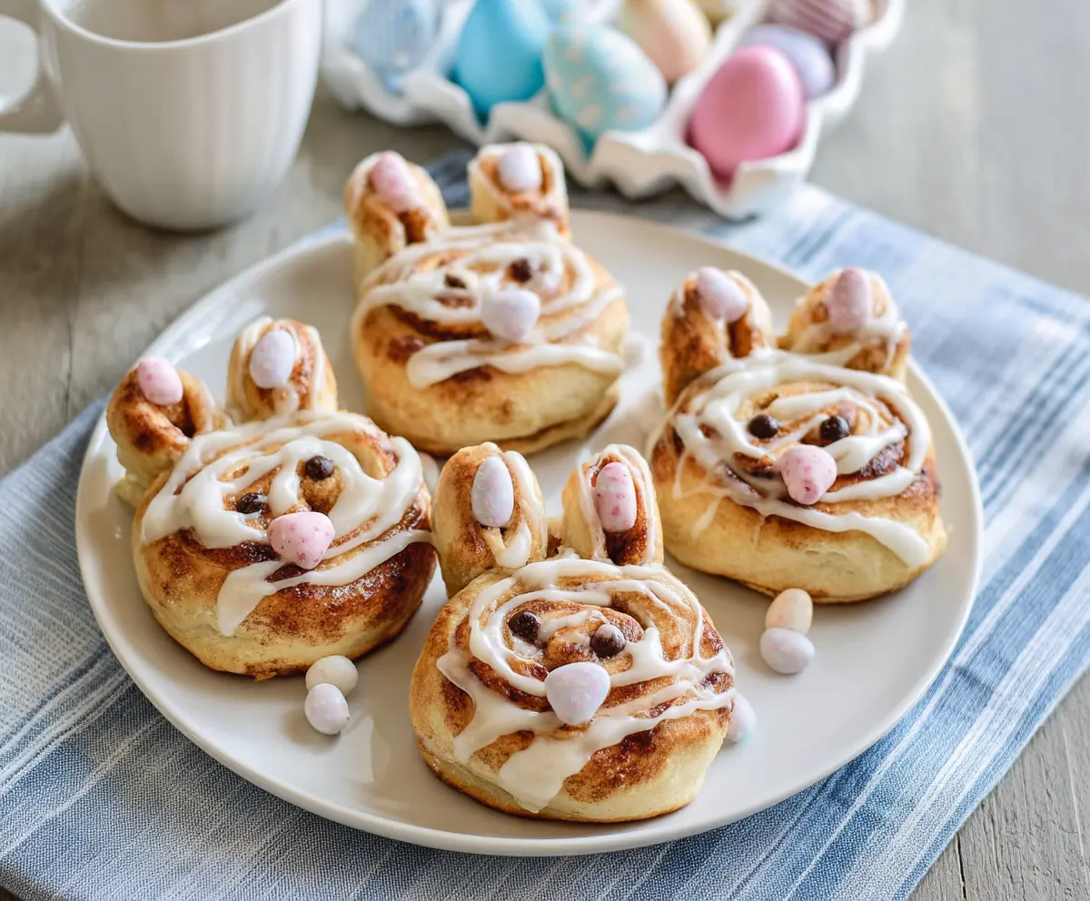Delicious Easter Bunny Cinnamon Rolls with sweet frosting, perfect for spring celebrations