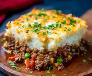 Delicious homemade Ground Beef Shepherd's Pie with a golden mashed potato topping and hearty beef filling.