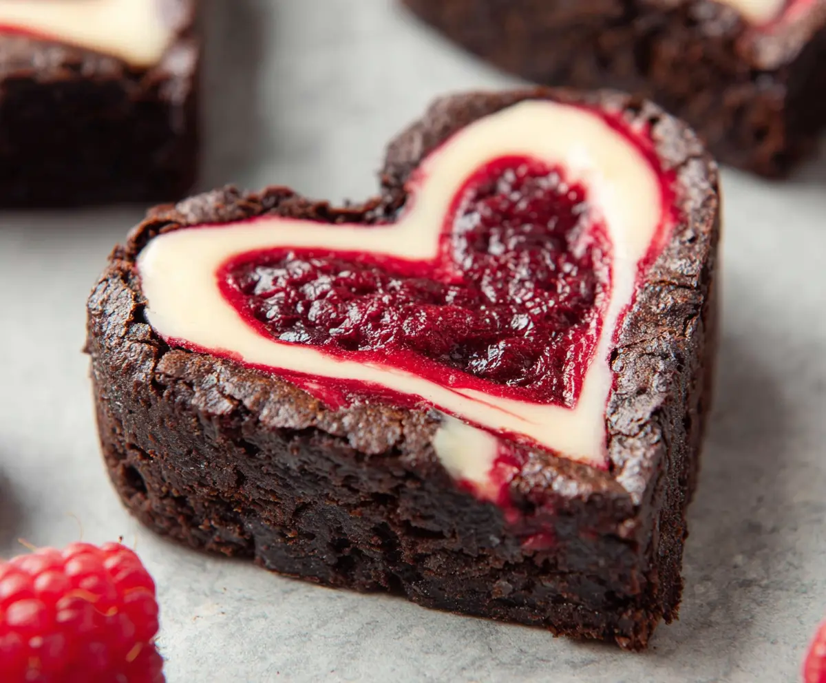 Delicious heart-shaped brownies on a plate, perfect for Valentine's Day or special occasions.