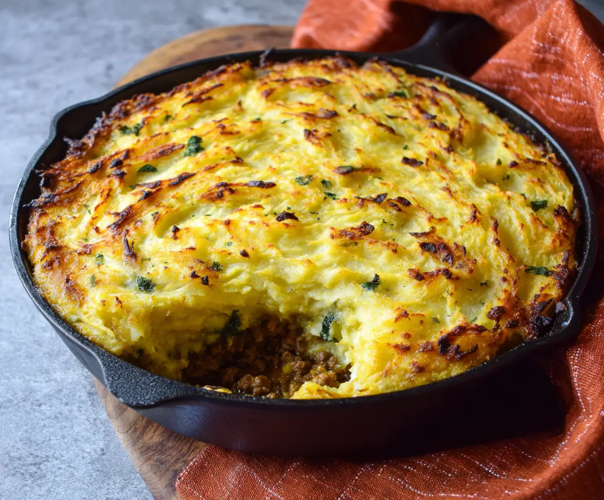 Delicious Irish Shepherd's Pie with mashed potatoes and savory beef filling
