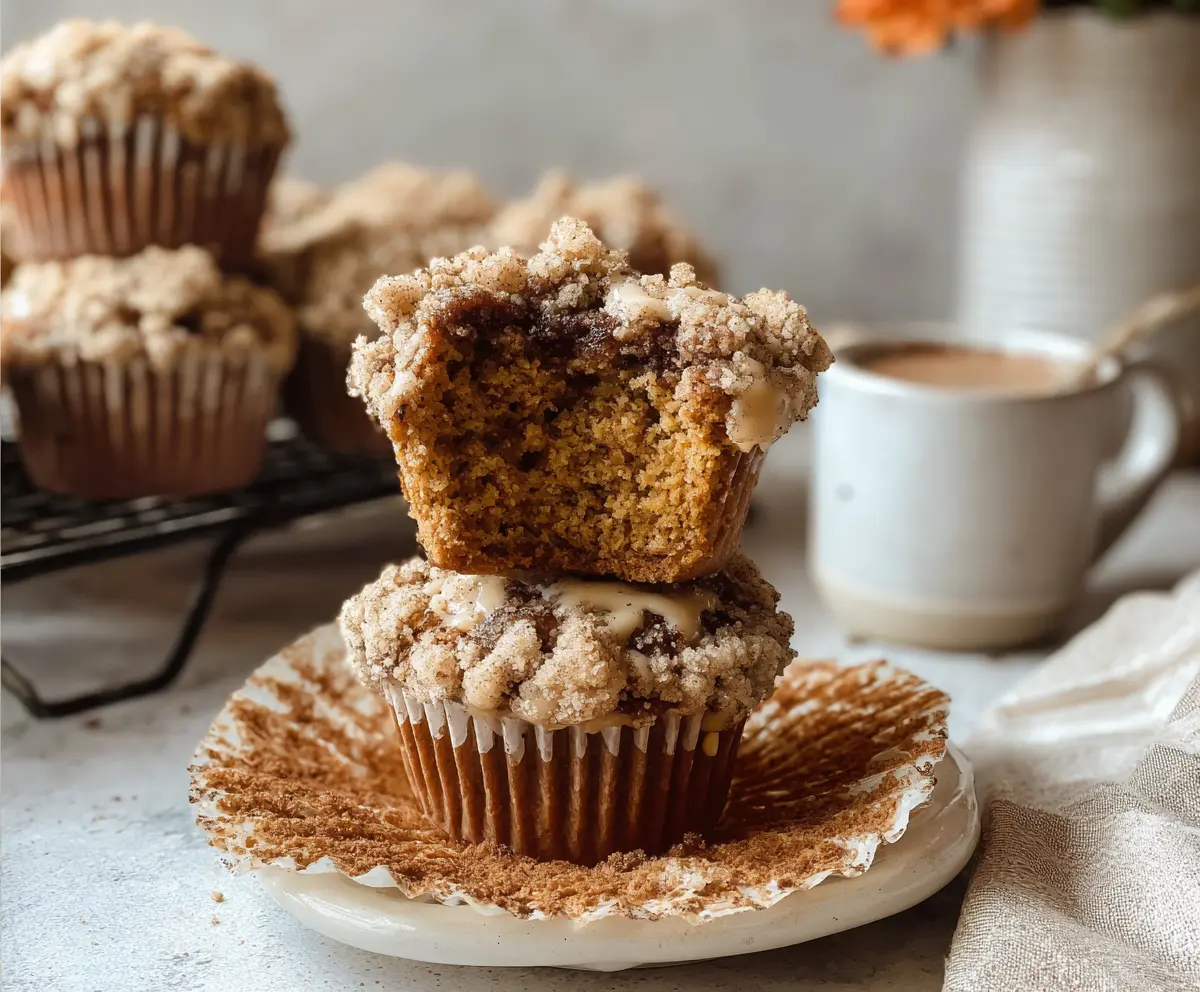Delicious sourdough discard coffee cake muffins with a golden crust and a crumbly topping.