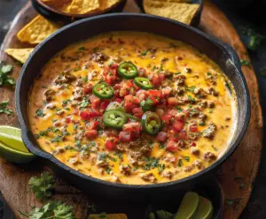 Creamy Cowboy Queso Dip in a rustic bowl with tortilla chips for a delicious appetizer.