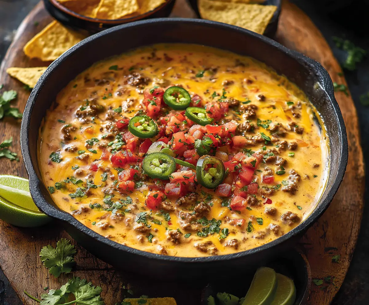 Creamy Cowboy Queso Dip in a rustic bowl with tortilla chips for a delicious appetizer.