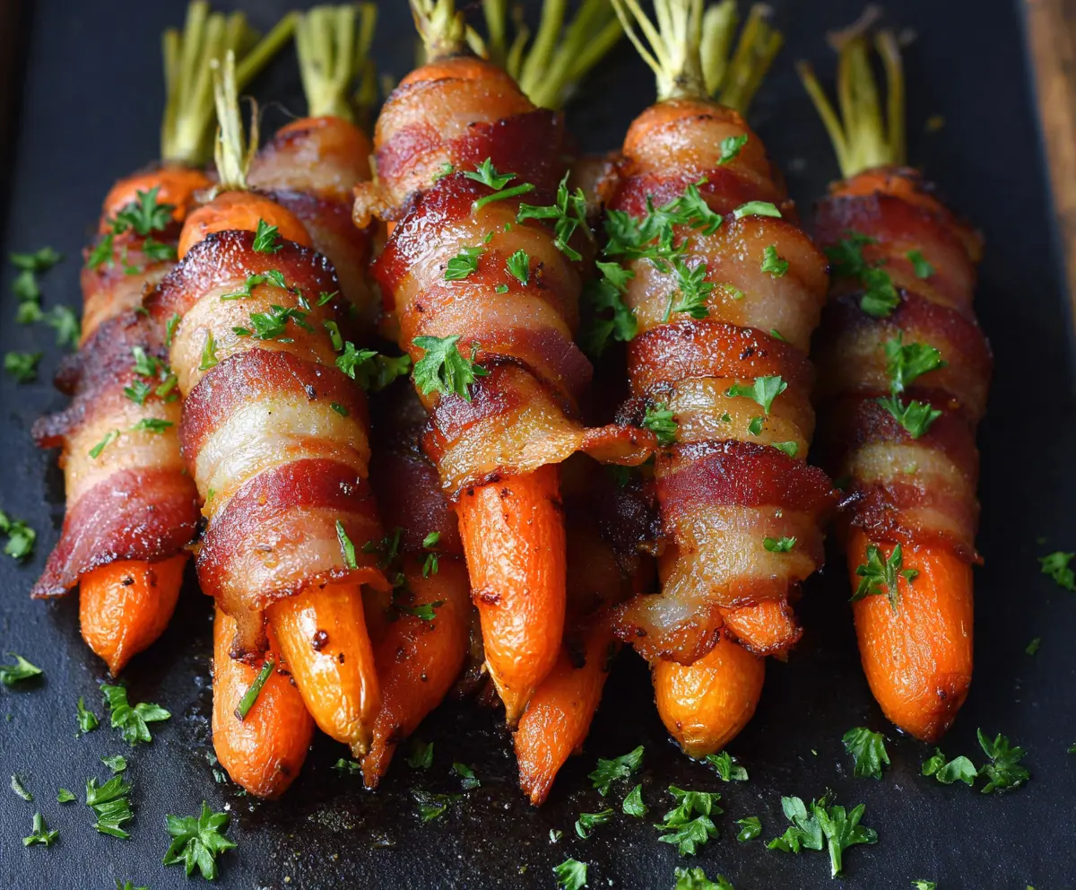 Delicious bacon-wrapped carrots on a plate ready to serve