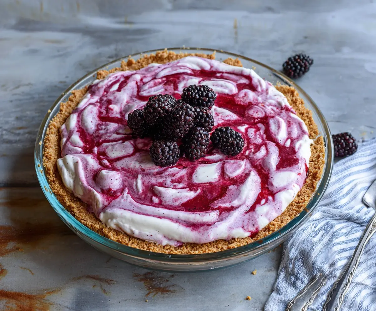 Delicious blackberry ice cream pie with fresh berries and a crispy crust, perfect for summer dessert.