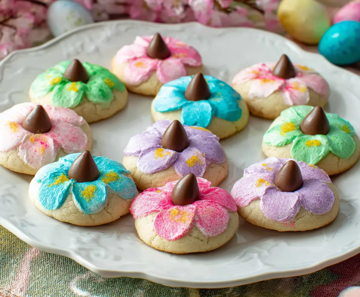 Delicious Easter Blossom Cookies decorated with colorful icing and sprinkles for spring celebration
