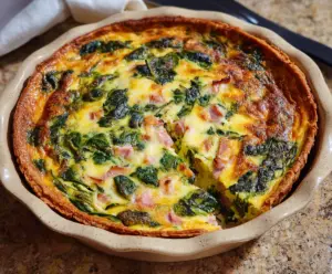 Delicious Easter Ham and Spinach Quiche served on a plate, perfect for brunch or celebration.