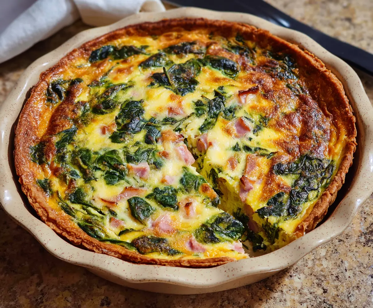 Delicious Easter Ham and Spinach Quiche served on a plate, perfect for brunch or celebration.