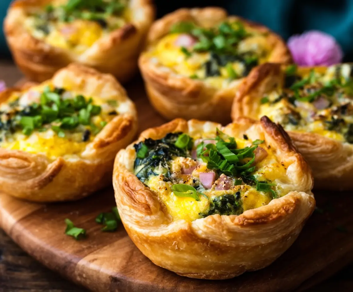 Easter Puff Pastry Quiche Cups filled with spinach and cheese, perfect for spring brunch