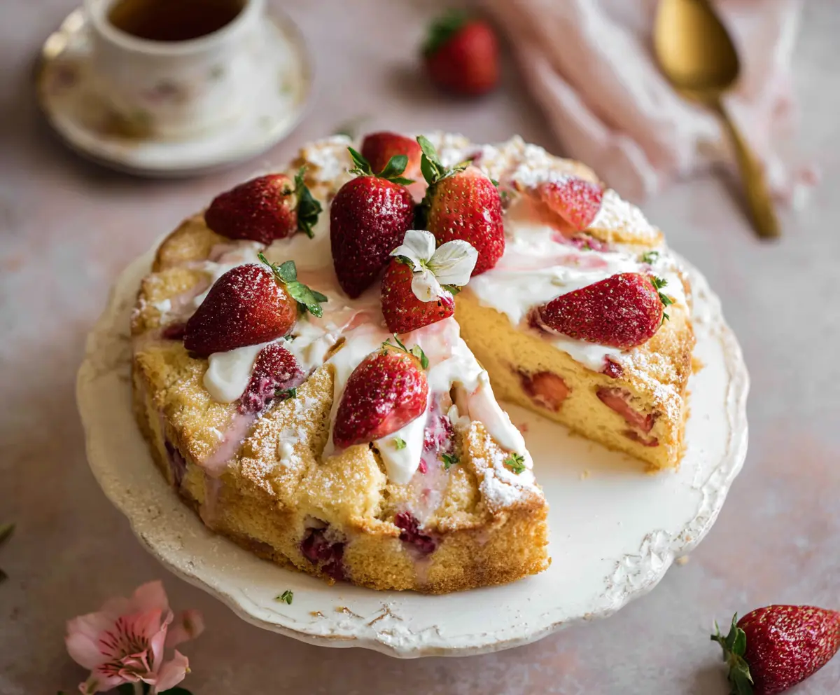 Delicious French Strawberry Cake with layers of fresh strawberries and creamy frosting