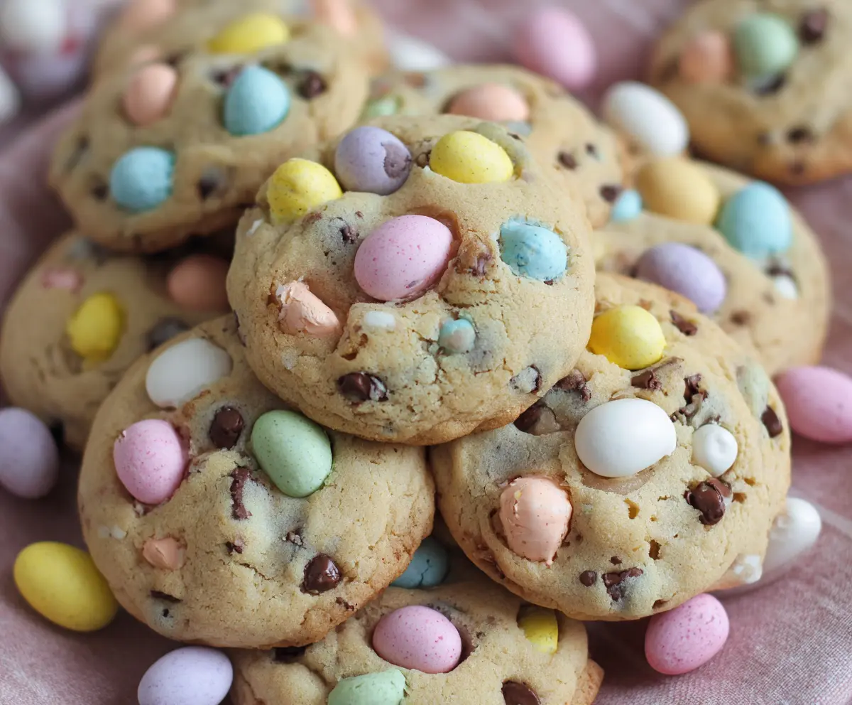 Delicious Mini Egg Cookies with colorful candy decorations on top, perfect for Easter treats.