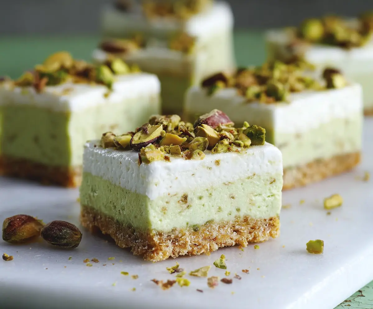 Delicious pistachio cream bars with a smooth texture and vibrant green color, perfect for a sweet treat.