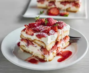 Delicious Strawberry Tiramisu with fresh strawberries and creamy mascarpone layers