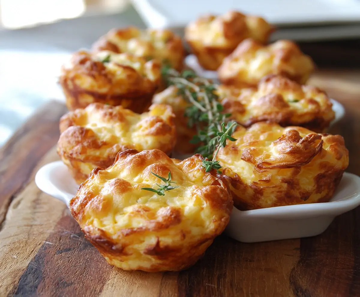 Delicious mashed potato cheese puffs garnished with herbs on a white plate