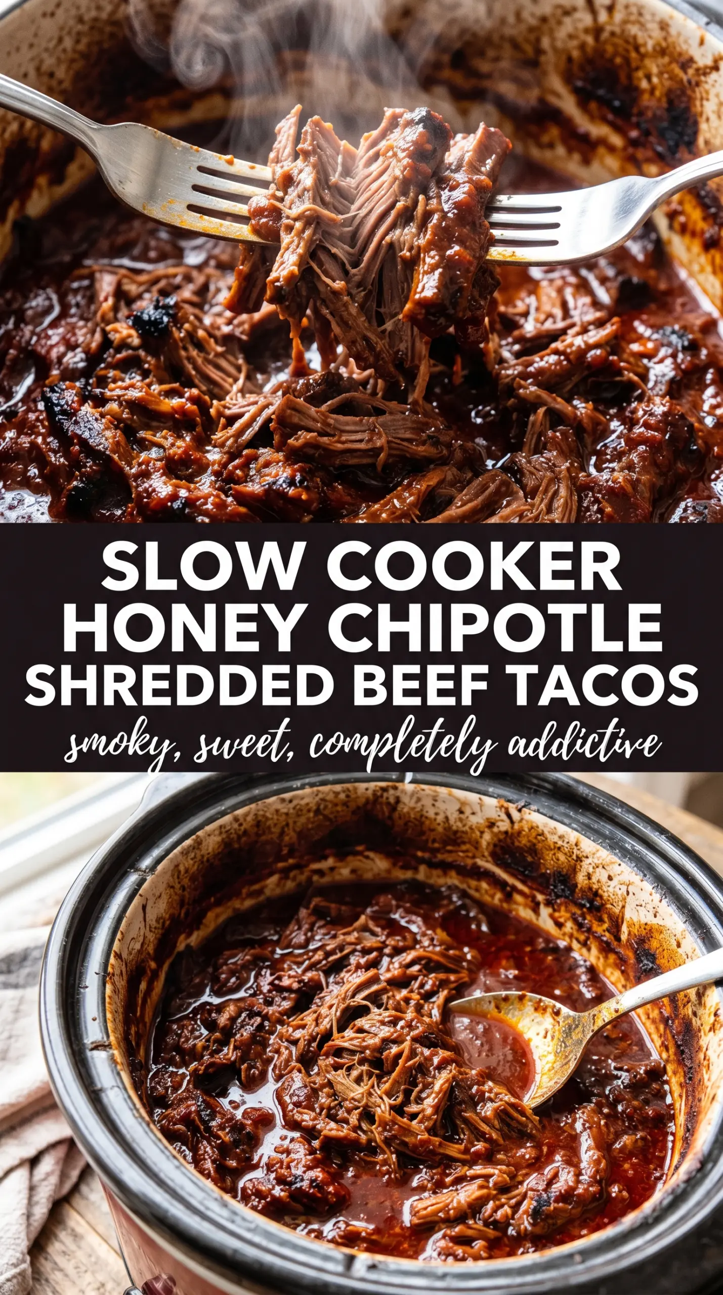 Slow cooker honey chipotle shredded beef tacos smoky saucy tender