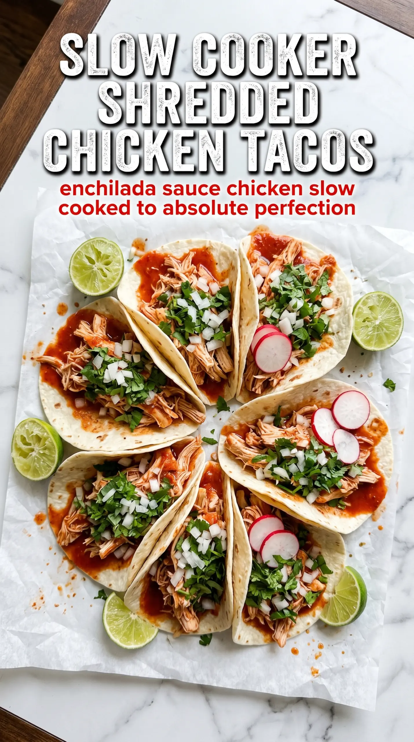 Slow Cooker Shredded Chicken Tacos juicy shredded chicken, fresh toppings