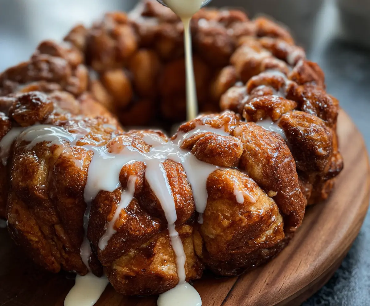 Delicious sourdough discard monkey bread with a golden crust and sweet glaze.