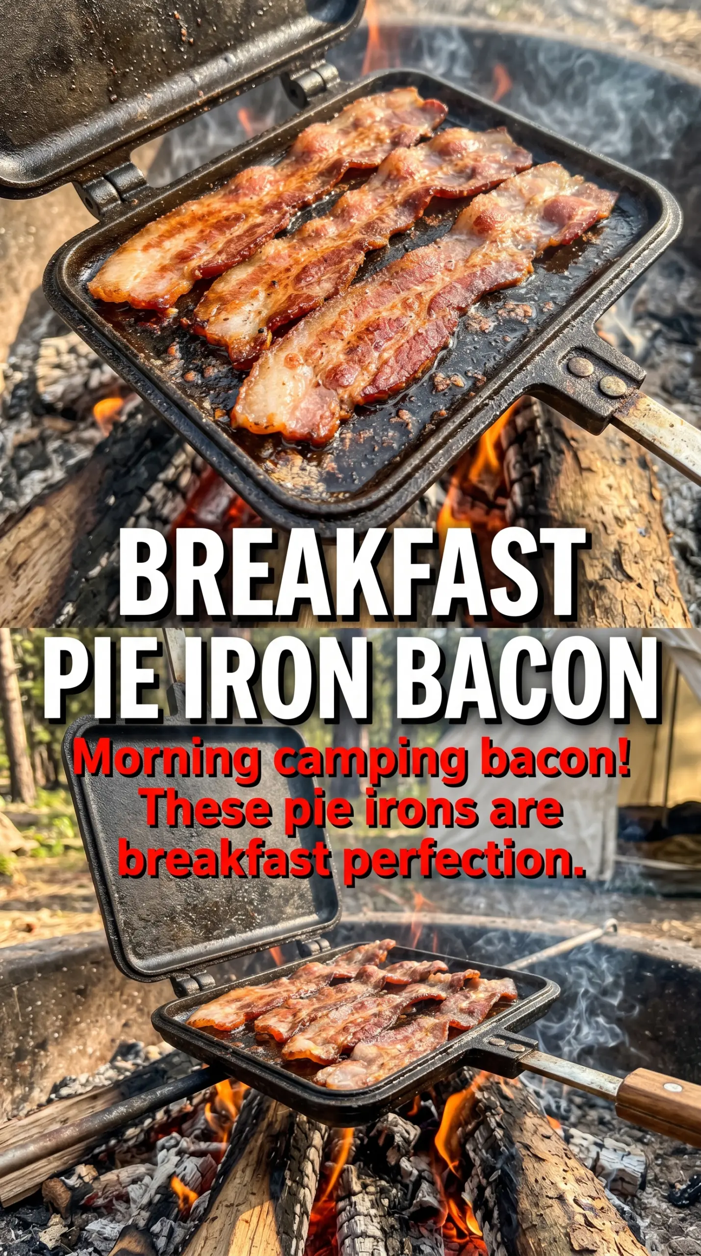 Bacon Pie Irons crispy bacon, melted cheese, campfire breakfast