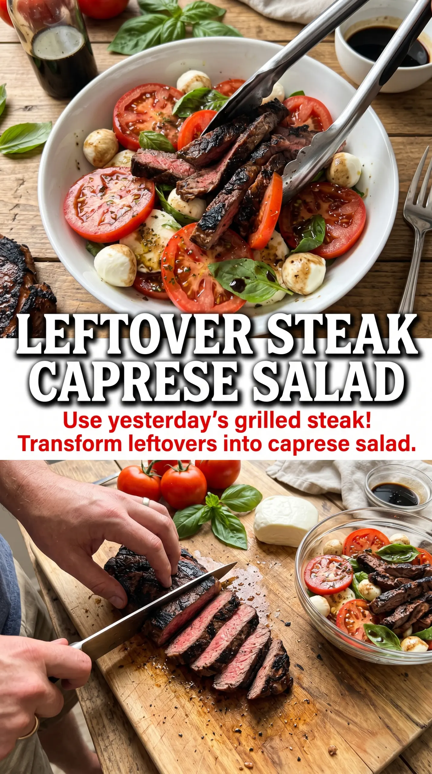 Balsamic Grilled Flank Steak Caprese sliced steak mozzarella tomato basil