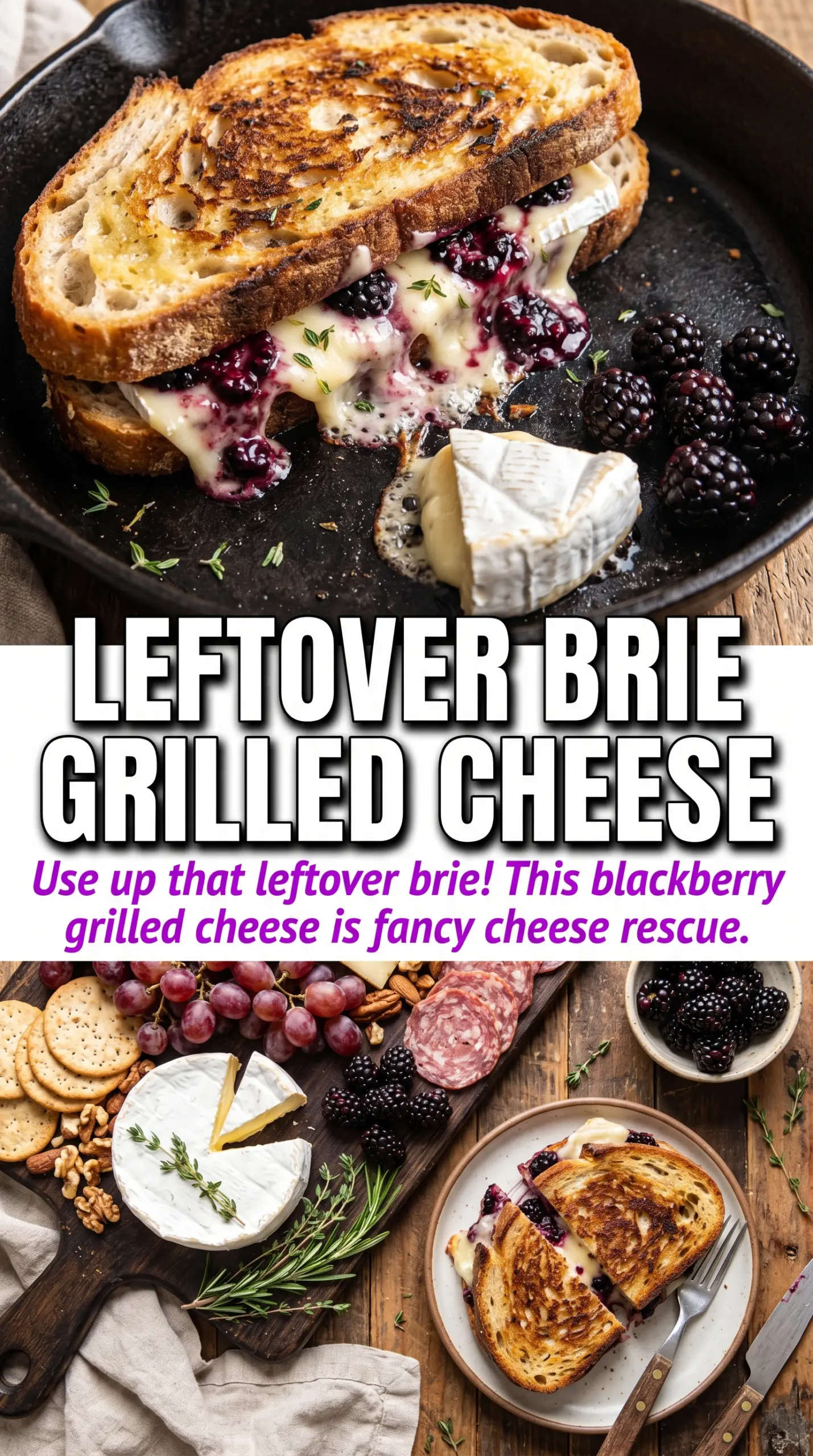 Blackberry Balsamic & Brie Grilled Cheese with melted brie, blackberries, and golden bread